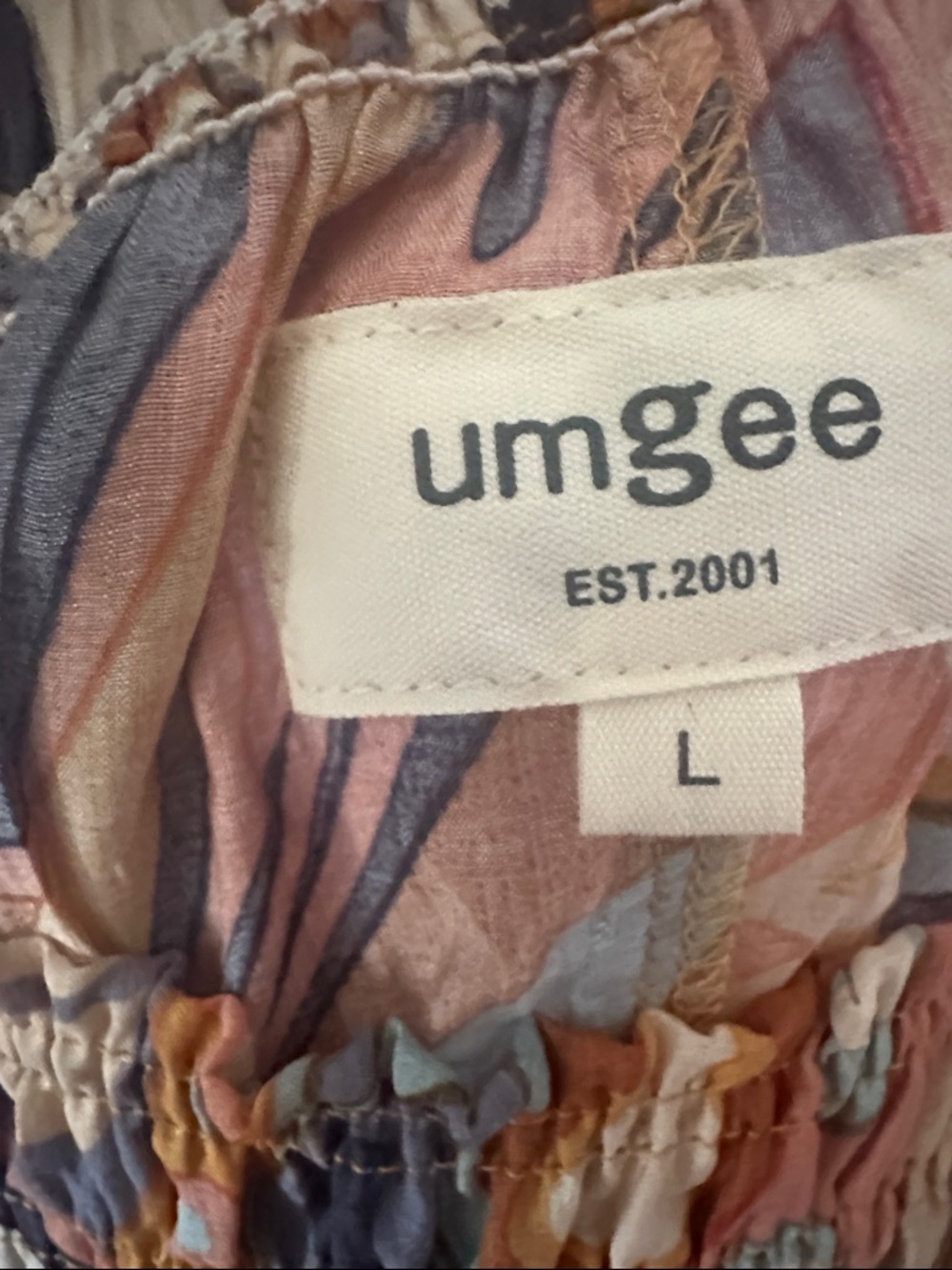Umgee Multicolor Smocked Sleepwear Top in Blue, Brown, Cream & Tan - Picture 3 of 5